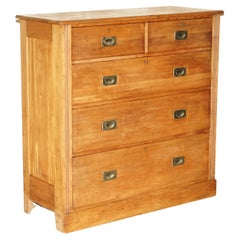 STUNNING CIRCA 1930's LIGHT WALNUT MILITARY CAMPAIGN TALL CHEST OF DRAWERS