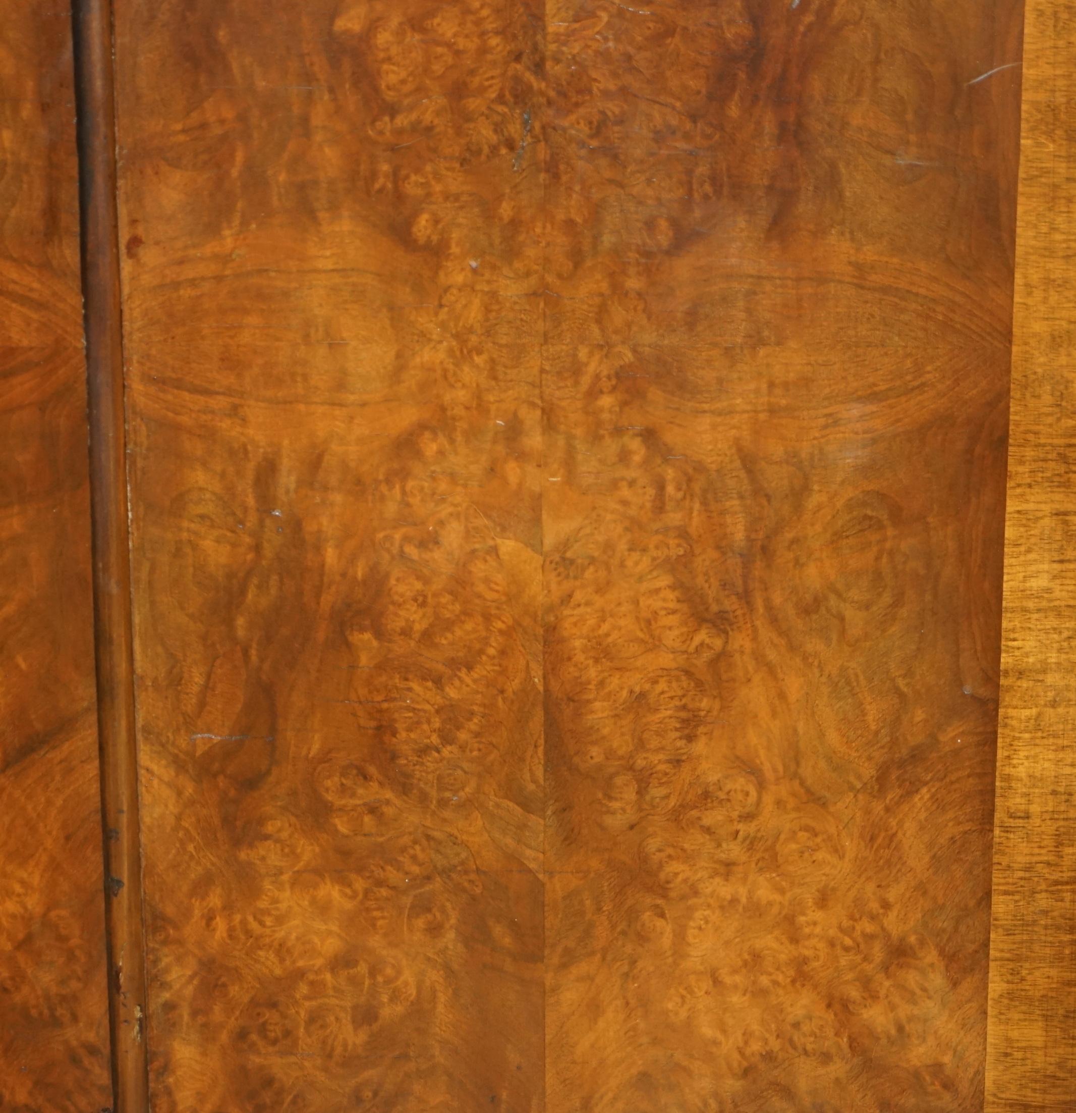 Stunning circa 1930's Maple & Co Burr Walnut Double Bank Wardrobe with Mirror 2