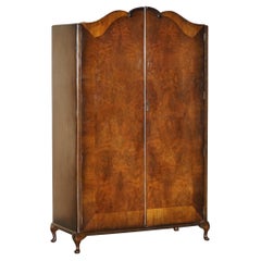 Vintage Stunning circa 1930's Maple & Co Burr Walnut Double Bank Wardrobe with Mirror