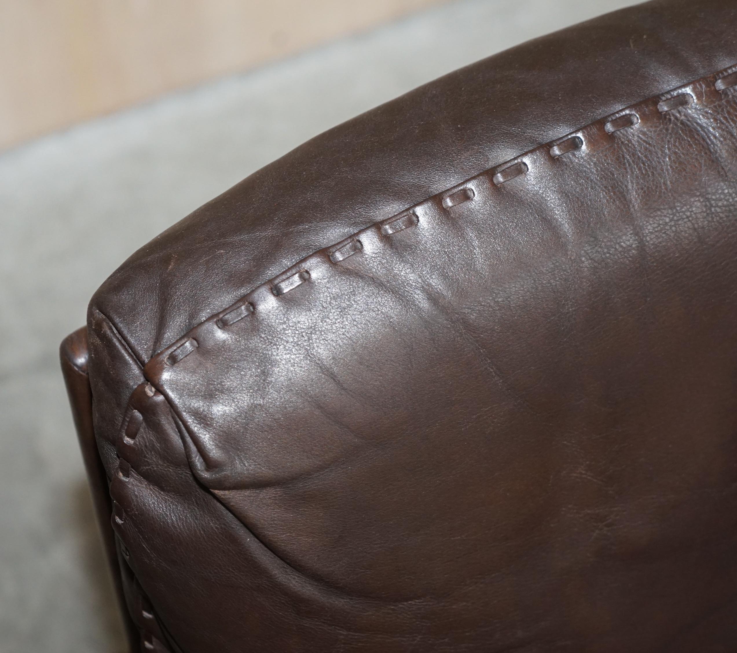 Hand-Crafted Stunning circa 1960's De Sede DS-35 Brown Leather Swivel Armchair Hand Stitched For Sale
