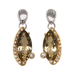 Stunning Citrine and Diamond Drop Earrings Set in 18 Karat Yellow and White Gold Stunning Citrine and Diamond Drop Earrings Set in 18 Karat Yellow and White Gold