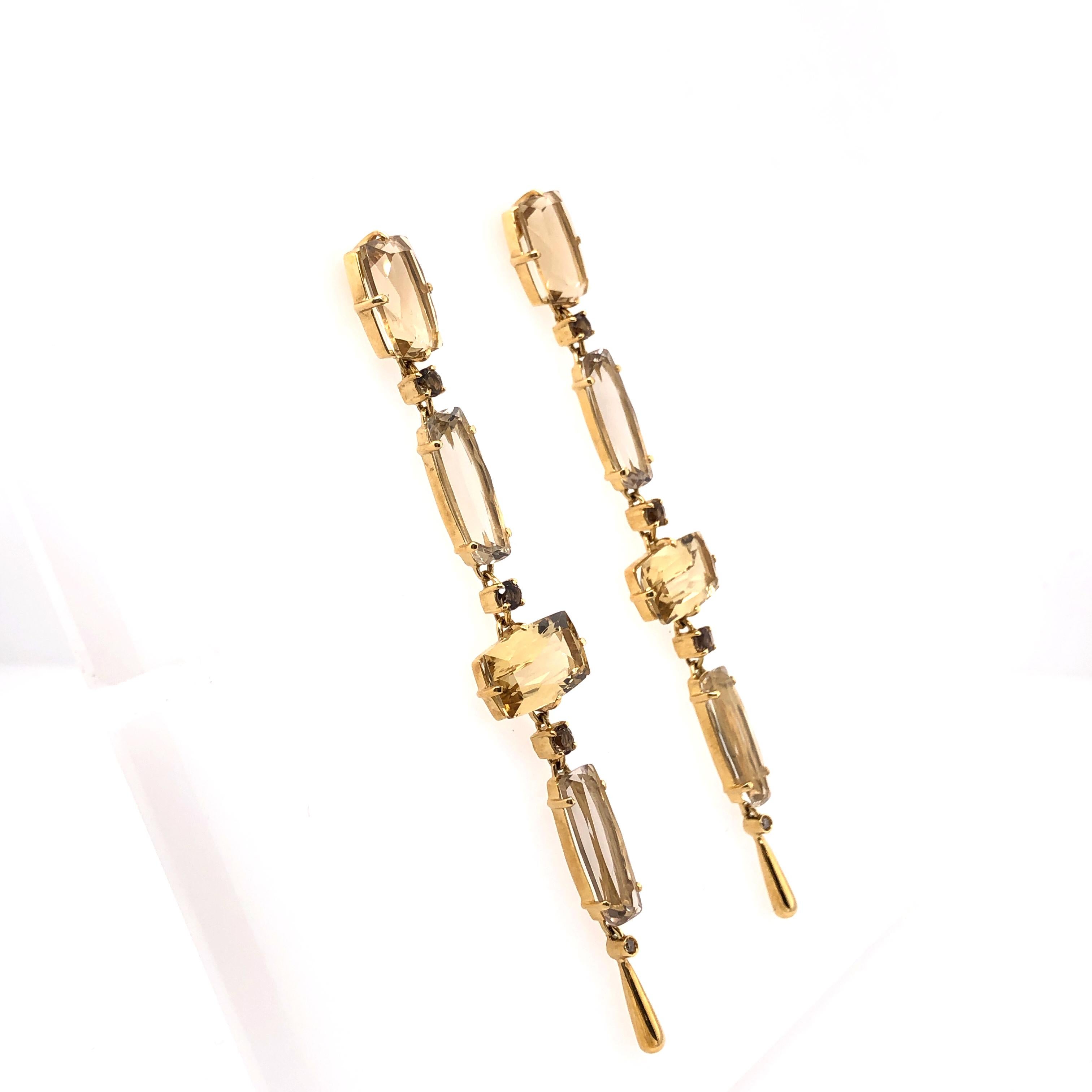Stunning Citrine and Quartz Mix Gem Drop Earrings set in 18K Yellow Gold.
Cushion Cut Citrine Total Carat Weight 14.50 CT
Quartz Total Carat Weight 13.15 CT

For any Special Occasion