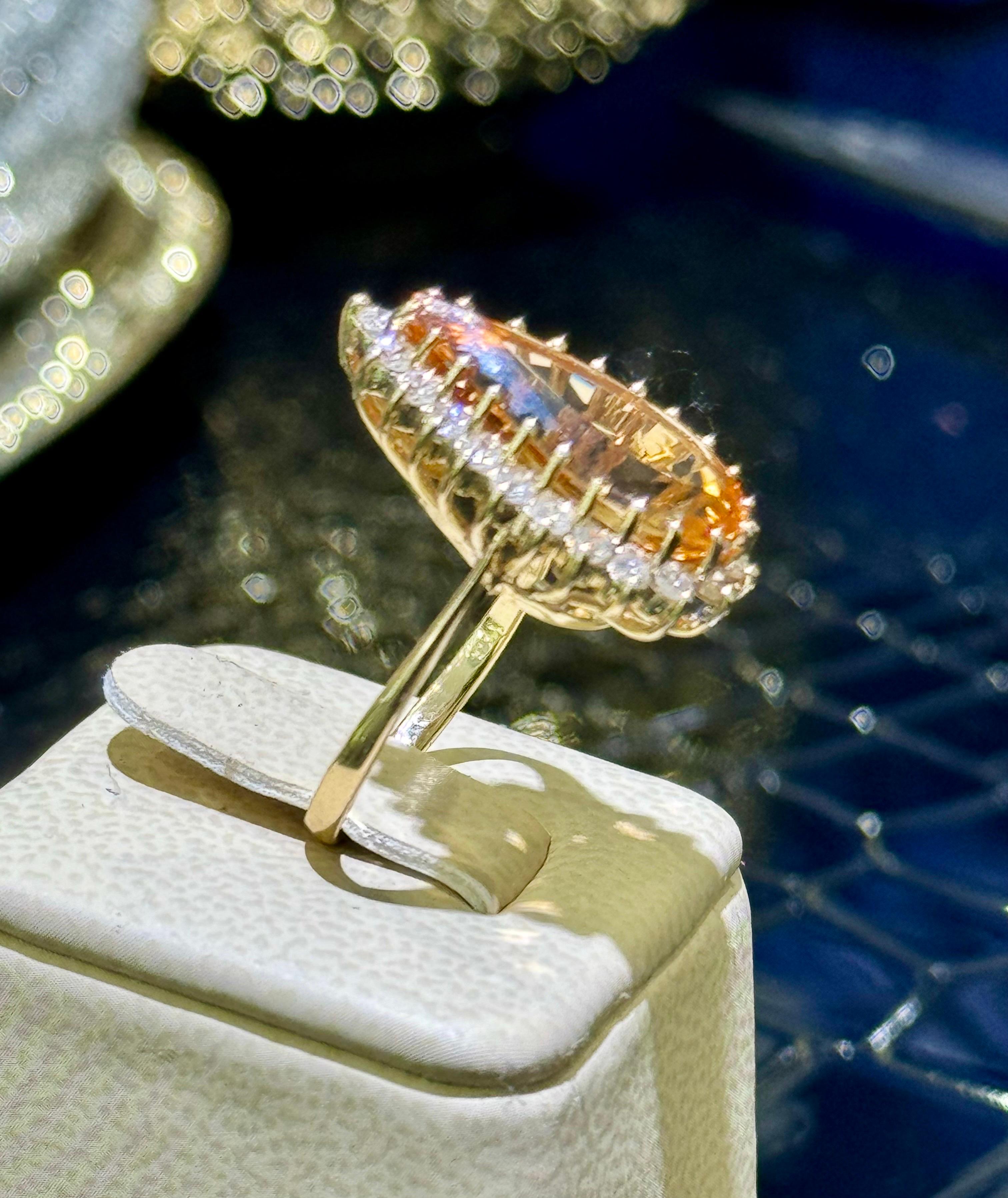 Art Deco Stunning Citrine & Diamond Ring In 14k For Sale