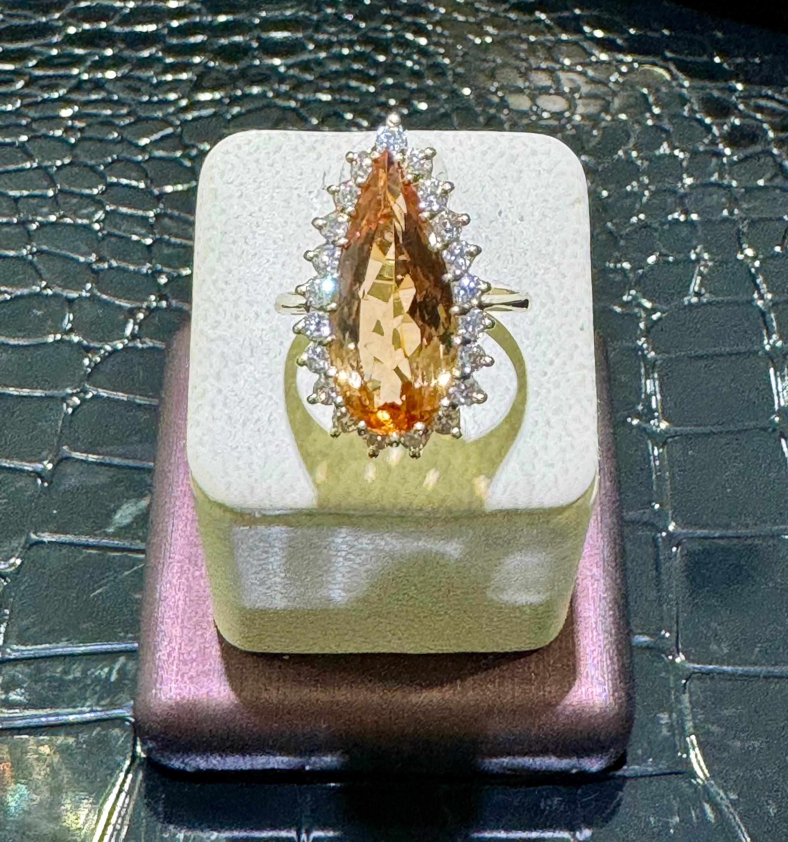 Pear Cut Stunning Citrine & Diamond Ring In 14k For Sale