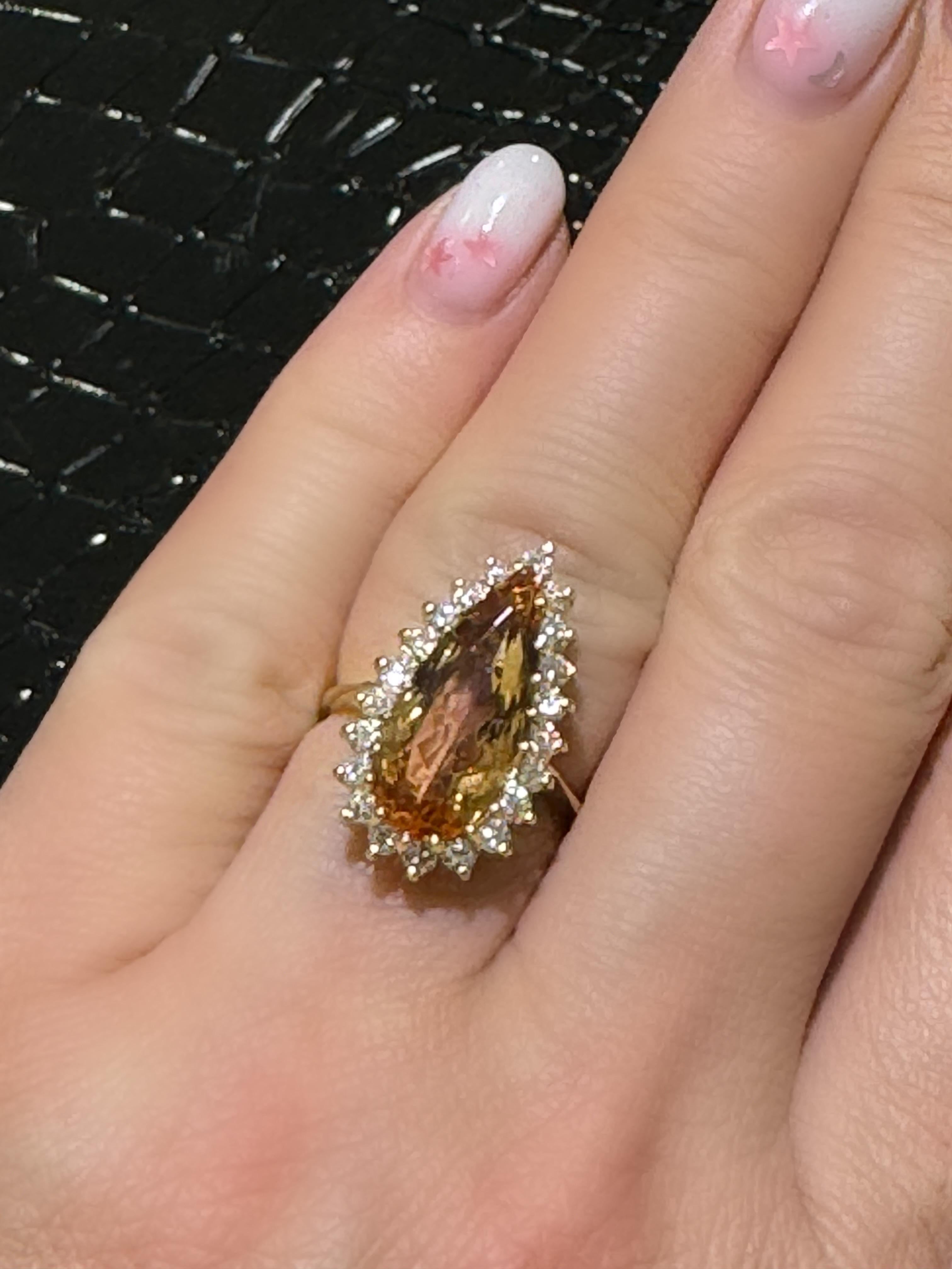Stunning Citrine & Diamond Ring In 14k For Sale 2