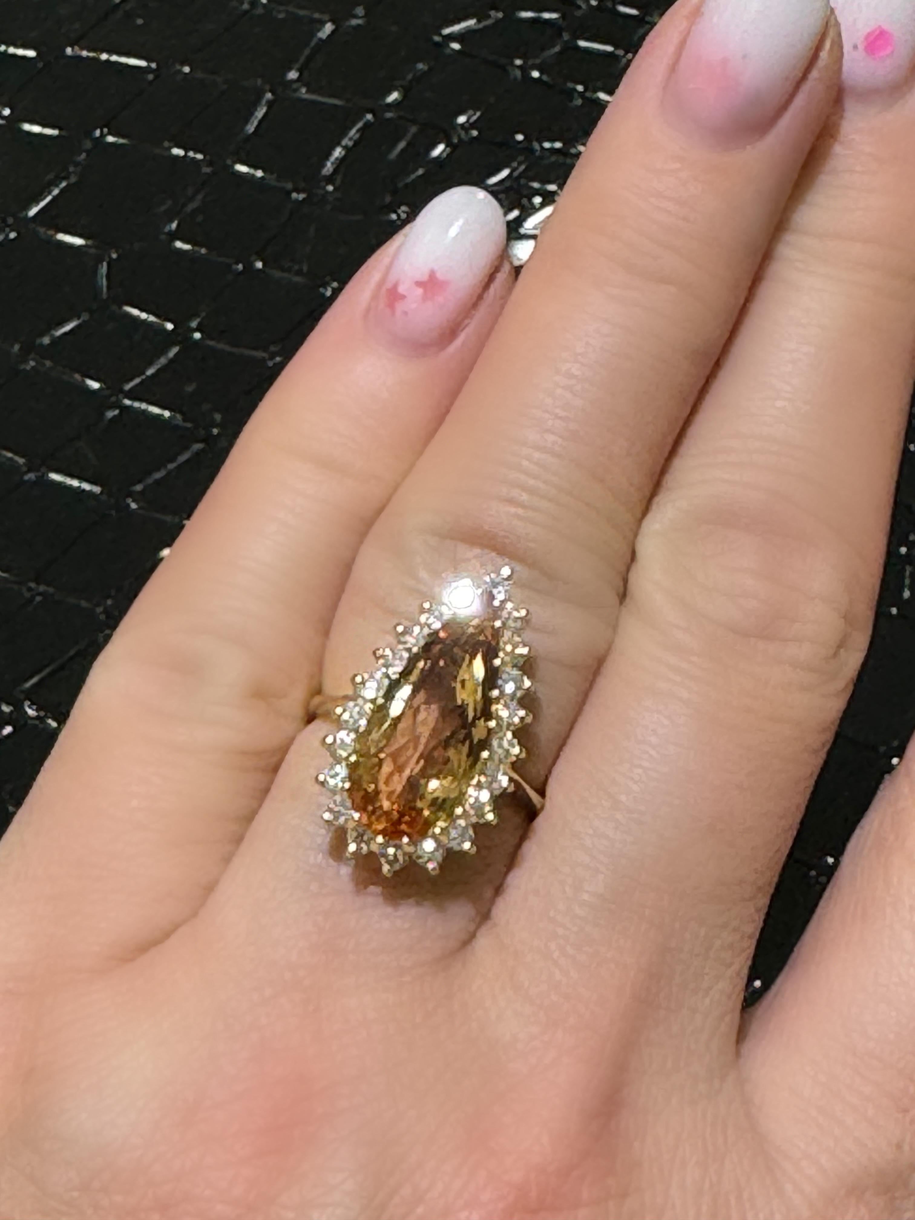 Stunning Citrine & Diamond Ring In 14k For Sale 3