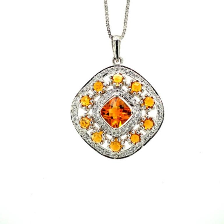 Art Deco Stunning Citrine Gemstone Wedding Pendant for Women in Sterling Silver For Sale