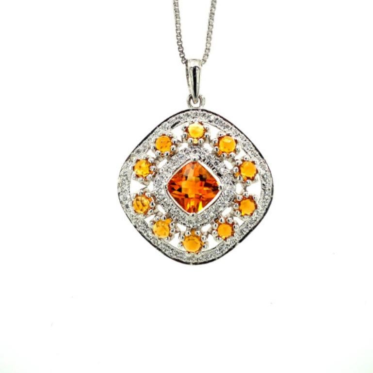 Mixed Cut Stunning Citrine Gemstone Wedding Pendant for Women in Sterling Silver For Sale