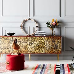 Round Pink Striped Customizable La Quinta Cowhide Area Floor Rug Medium