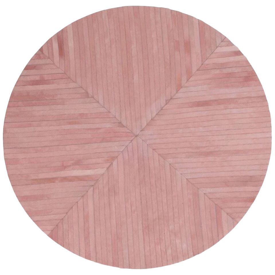 Round Pink Striped Customizable La Quinta Cowhide Area Floor Rug Medium
