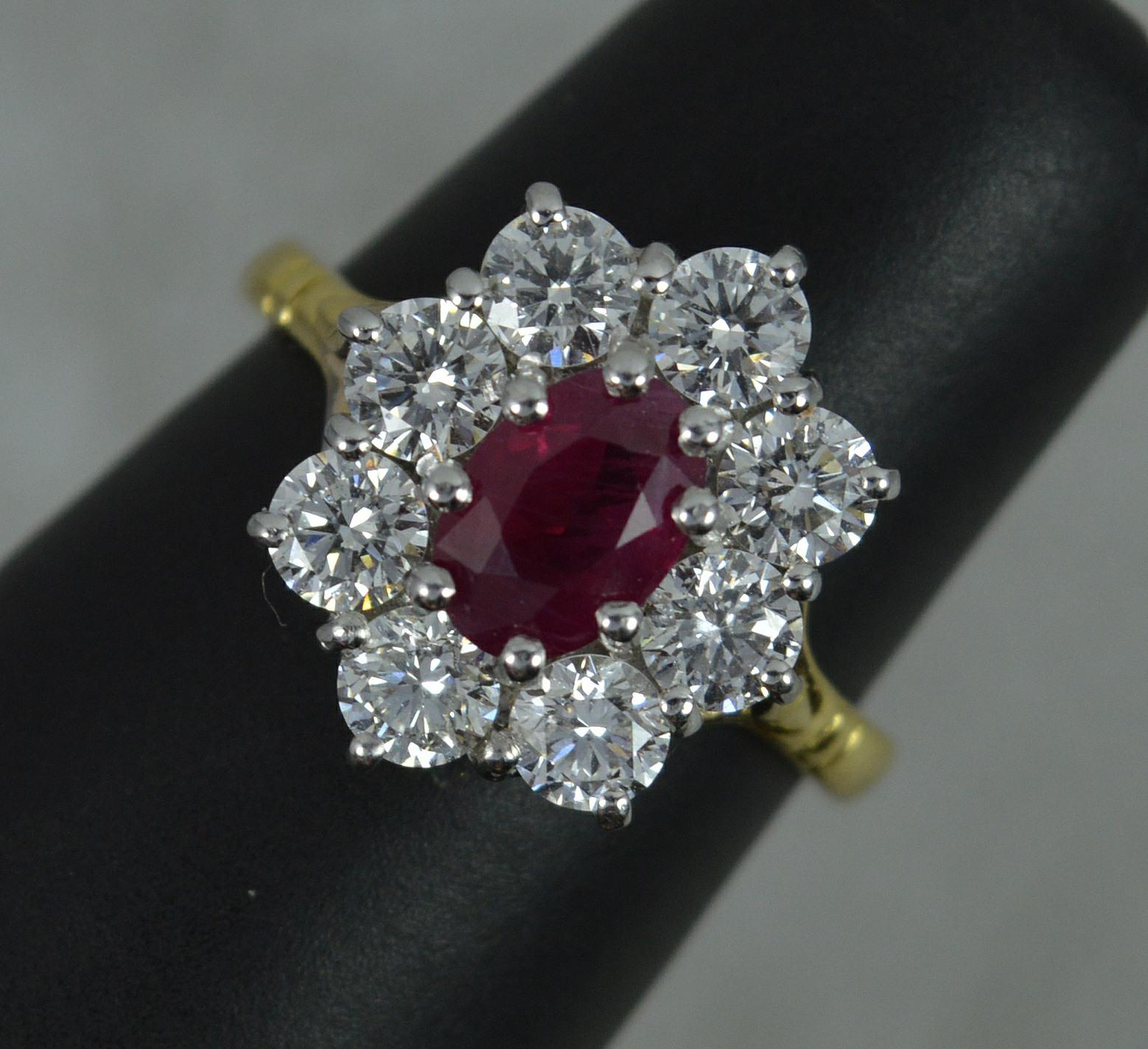 Stunning Classic Ruby and Vs 1.6ct Diamond 18ct Gold Cluster Ring 1