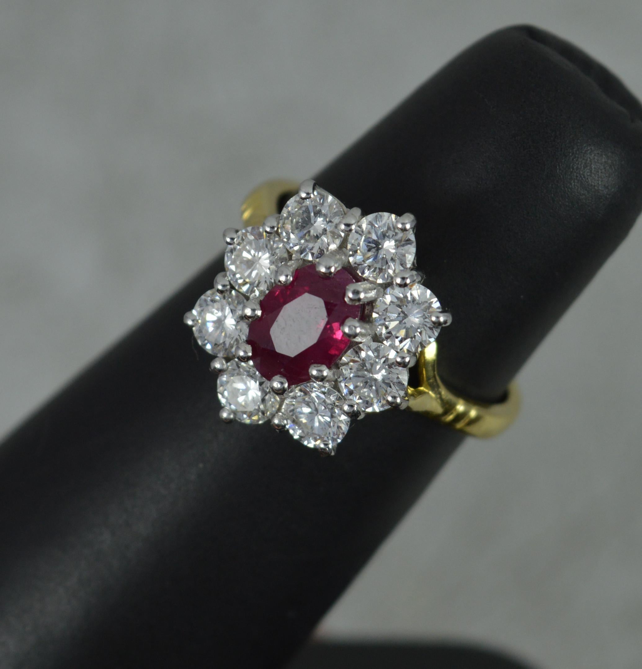 Stunning Classic Ruby and Vs 1.6ct Diamond 18ct Gold Cluster Ring 2