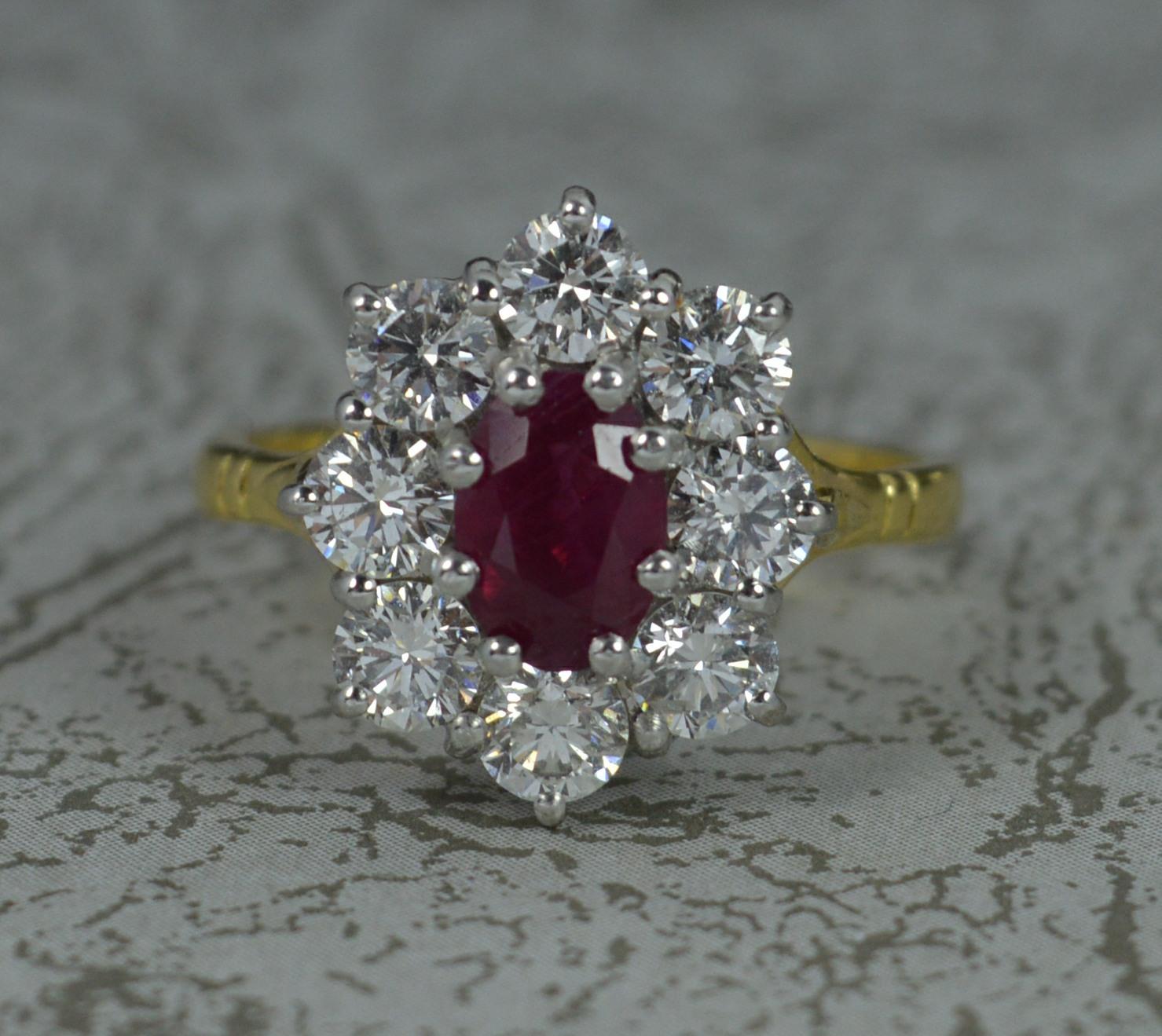 Stunning Classic Ruby and Vs 1.6ct Diamond 18ct Gold Cluster Ring 3