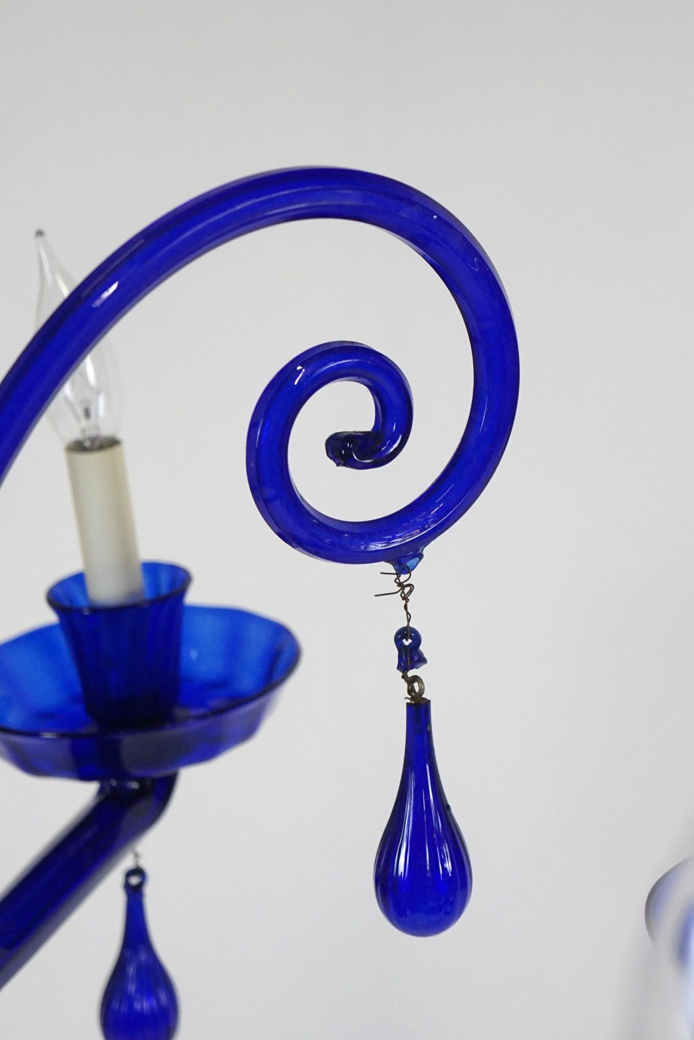 Bohemian Stunning Cobalt Blue 1960s Murano Glass Chandelier Midcentury Venetian