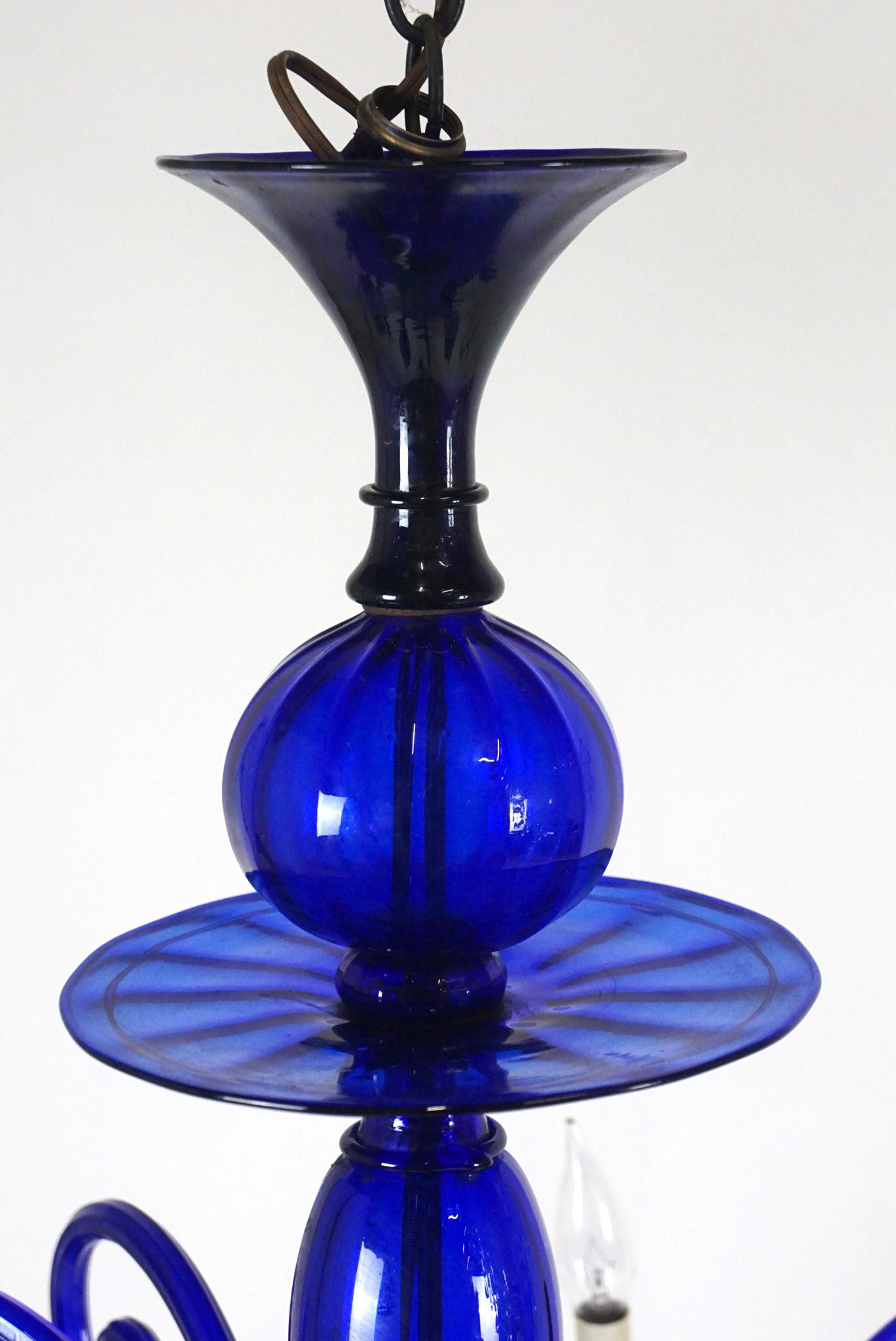 Italian Stunning Cobalt Blue 1960s Murano Glass Chandelier Midcentury Venetian