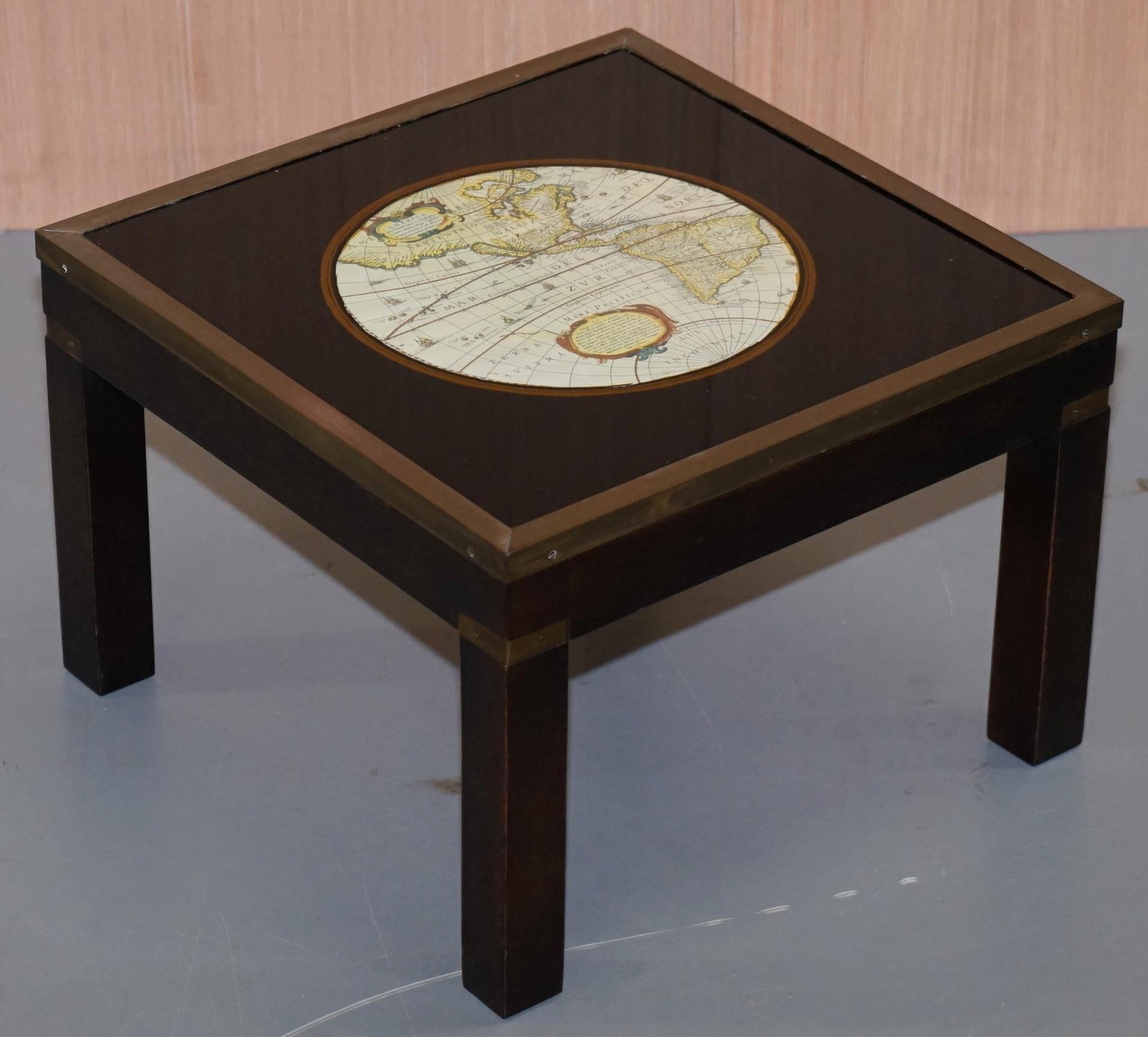 Stunning Coffee and Side Table Nest of Tables Military Campaign with World Maps For Sale 3