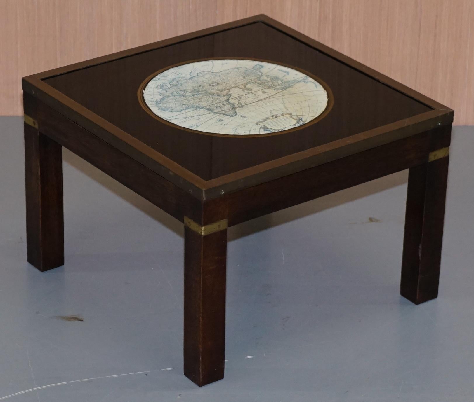 Stunning Coffee and Side Table Nest of Tables Military Campaign with World Maps For Sale 7