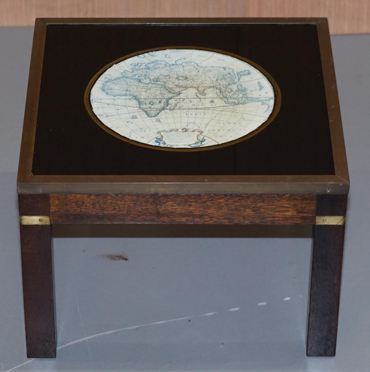 Stunning Coffee and Side Table Nest of Tables Military Campaign with World Maps For Sale 8
