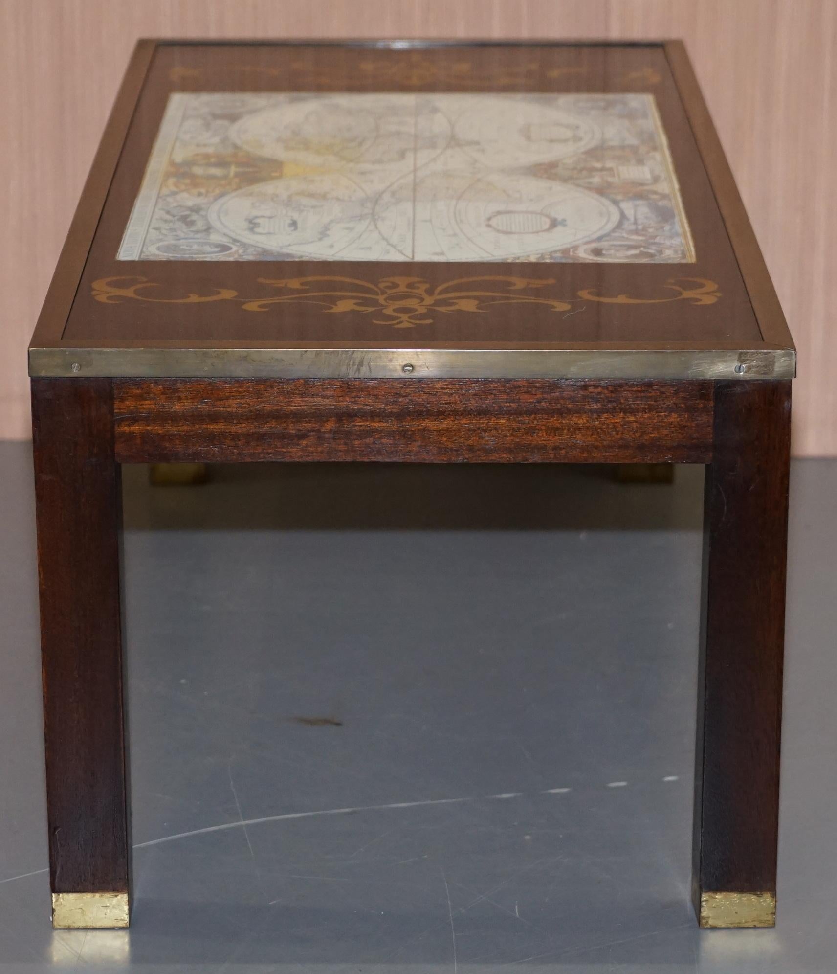 Hardwood Stunning Coffee and Side Table Nest of Tables Military Campaign with World Maps For Sale