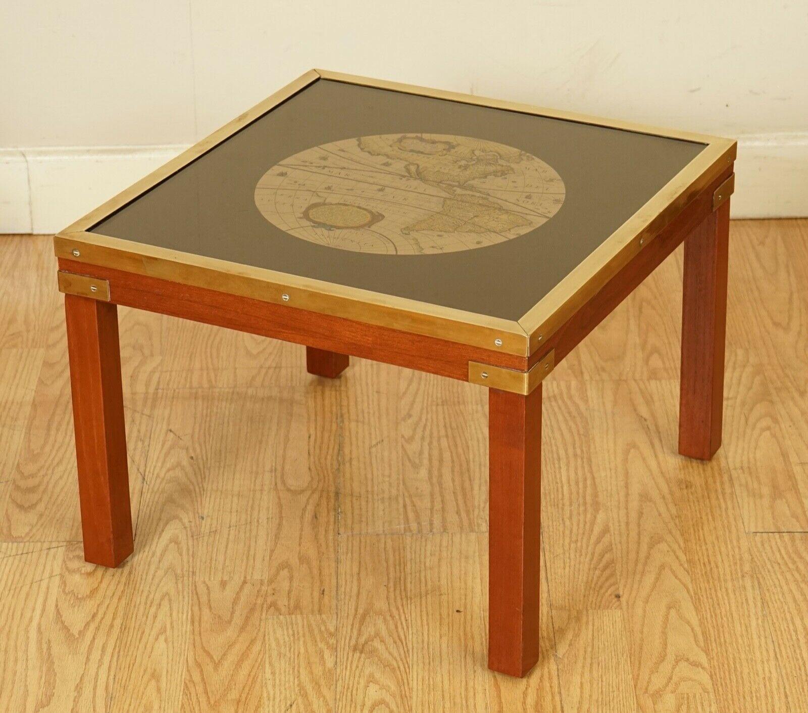 Hardwood Stunning Coffee & Side Table Nest of Tables Military Campaign with World Maps For Sale