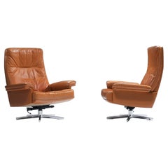 Superbes chaises longues DS-35 en cuir cognac par l'équipe De Sede pour De Sede Swiss