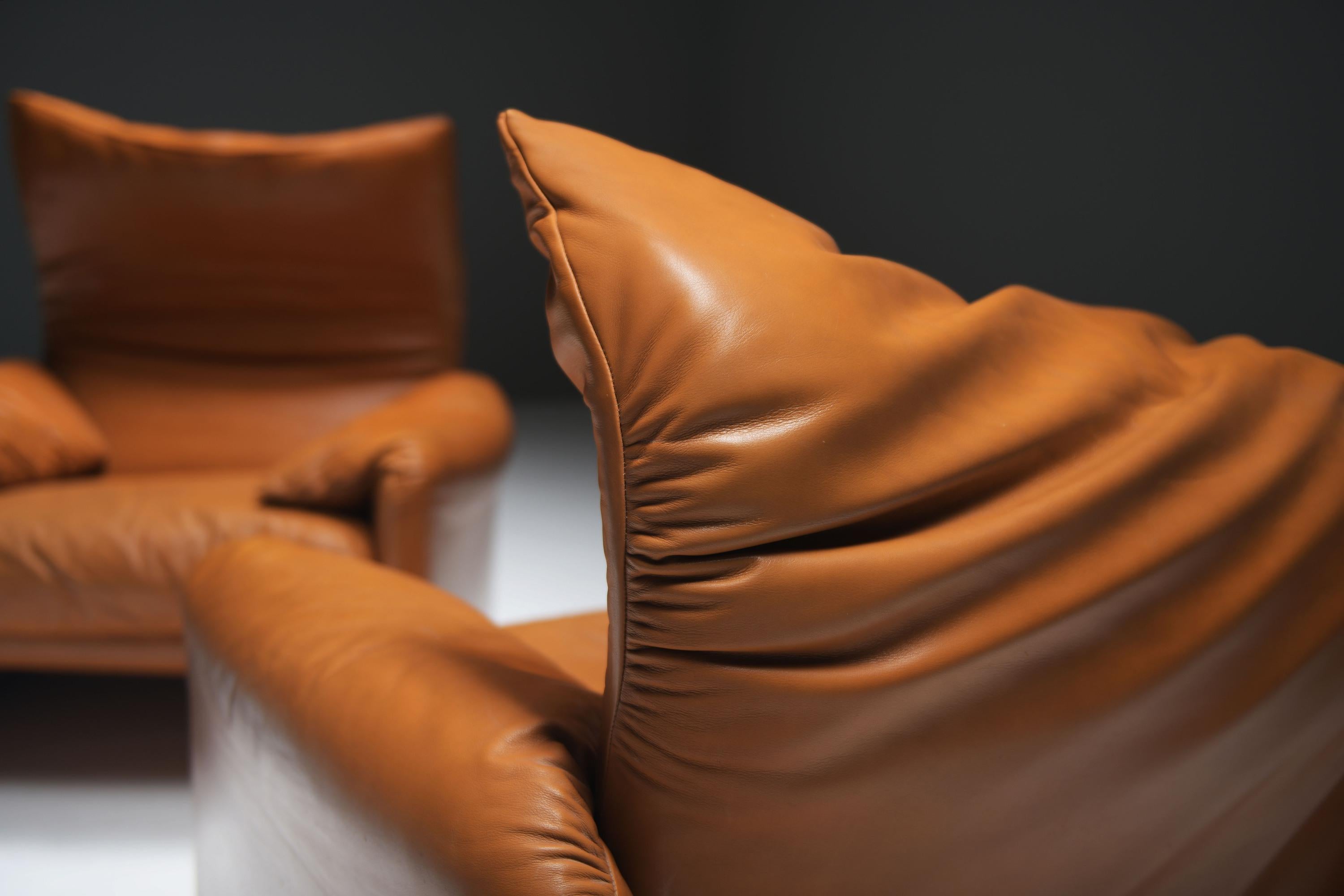 Atemberaubende Maralunga Lounge Sessel aus cognacfarbenem Leder von Vico Magistretti für Cassina im Angebot 6