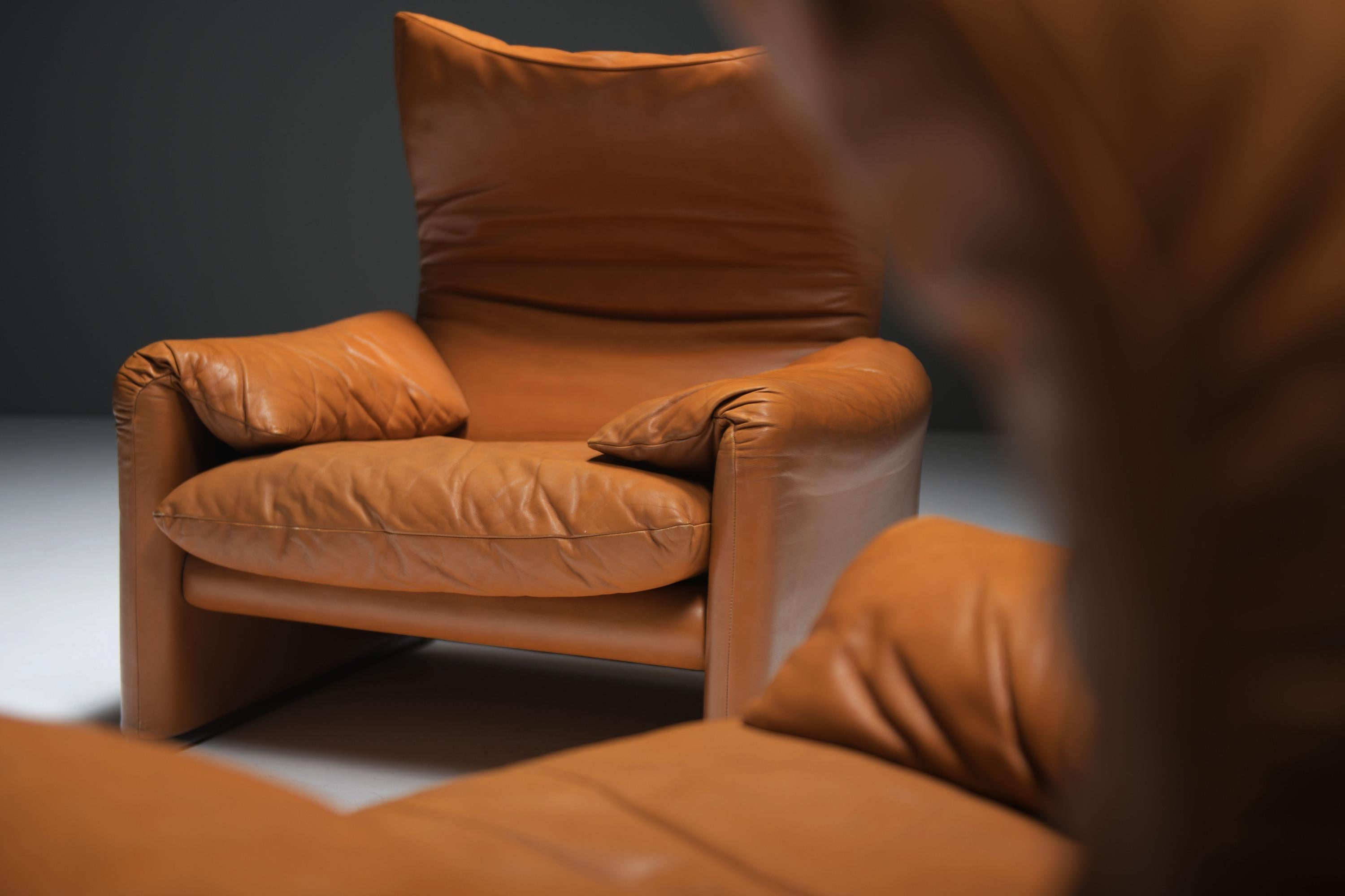Atemberaubende Maralunga Lounge Sessel aus cognacfarbenem Leder von Vico Magistretti für Cassina im Angebot 7