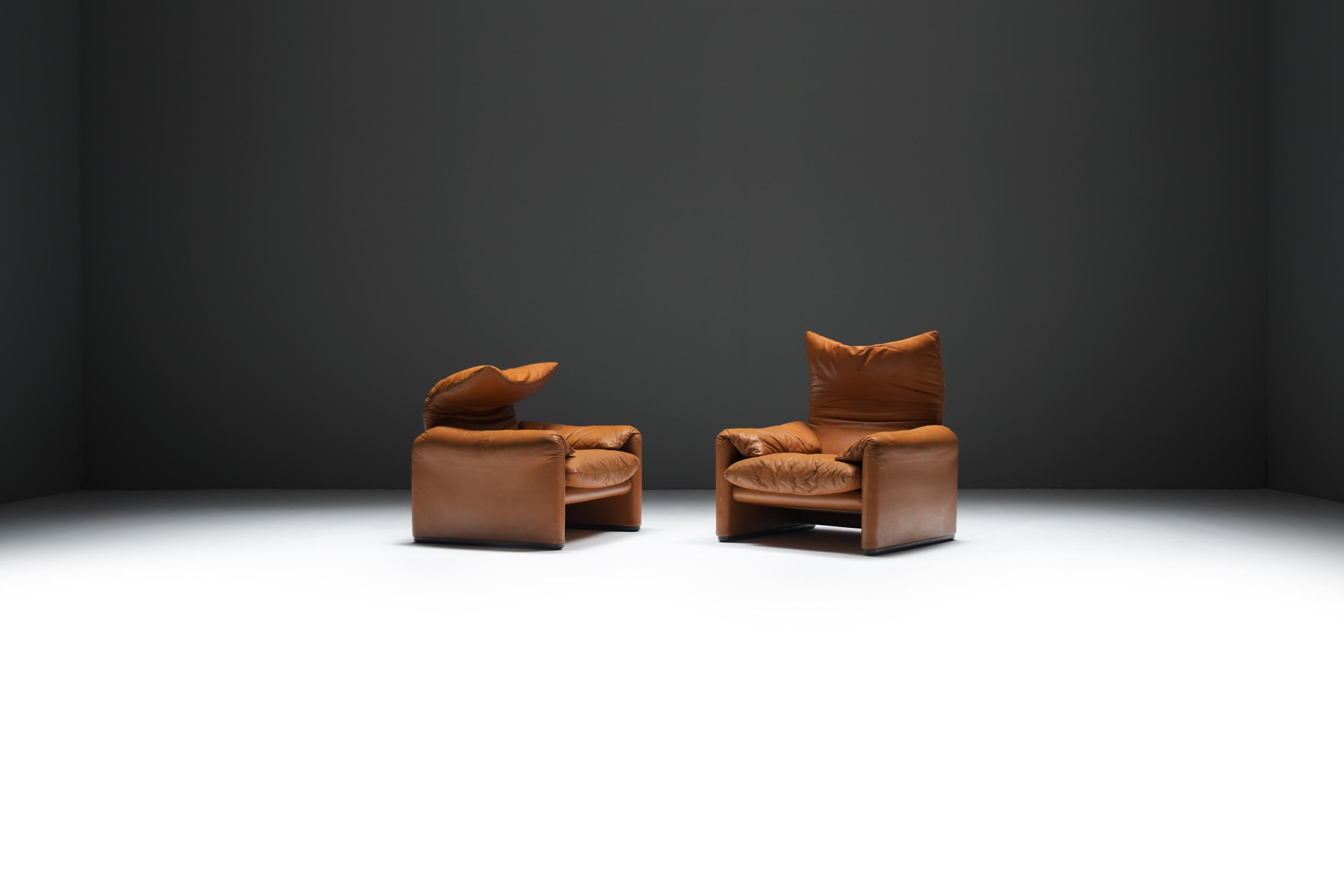 Atemberaubende Maralunga Lounge Sessel aus cognacfarbenem Leder von Vico Magistretti für Cassina (Moderne der Mitte des Jahrhunderts) im Angebot