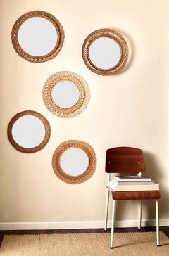 Stunning Collection consisting of 5 French Mid-Century Modern Rattan Mirrors