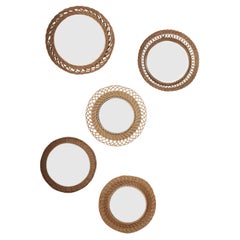 Stunning Collection consisting of 5 French Mid-Century Modern Rattan Mirrors