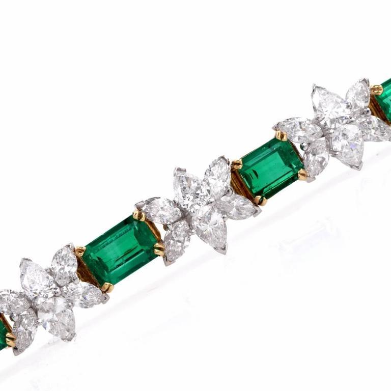 Colombian Emerald Diamond Platinum Gold Bracelet In Excellent Condition In Miami, FL