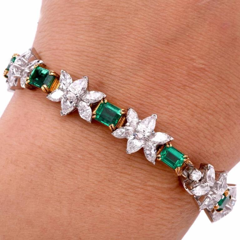 Women's Colombian Emerald Diamond Platinum Gold Bracelet