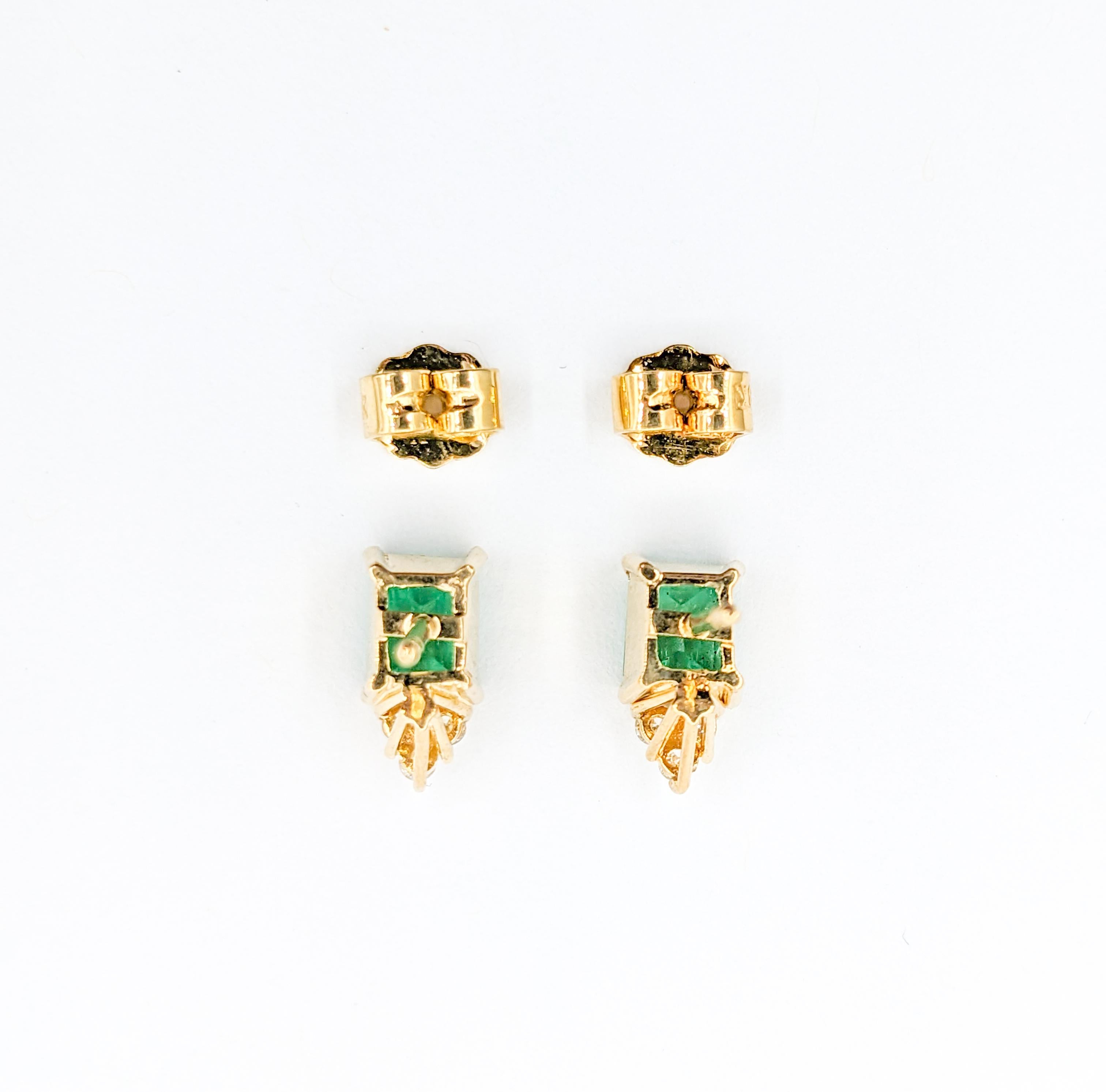 Emerald Cut Stunning Colombian Emerald & Diamond Stud Earrings with GIA Report For Sale