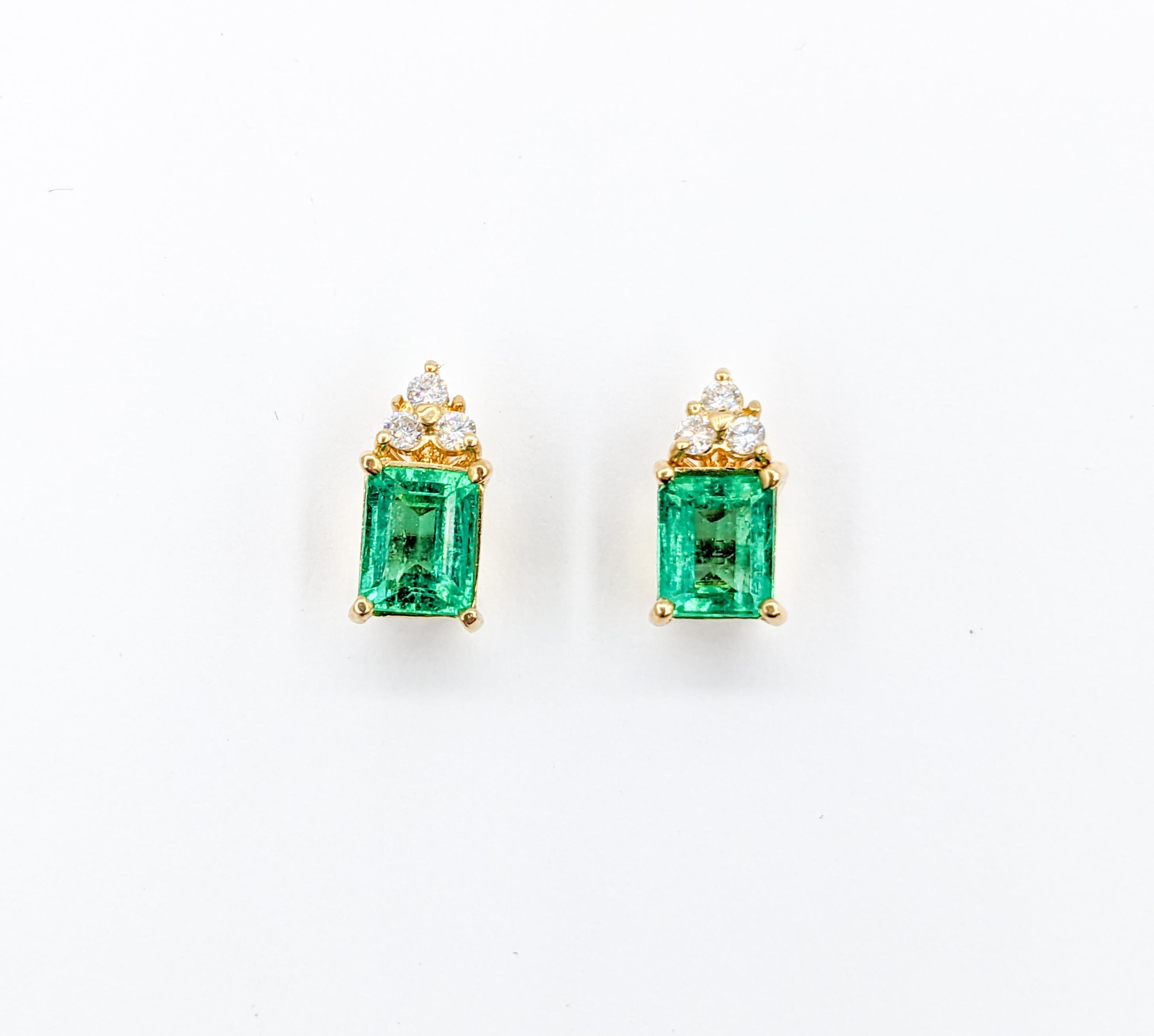 Stunning Colombian Emerald & Diamond Stud Earrings with GIA Report For Sale 1