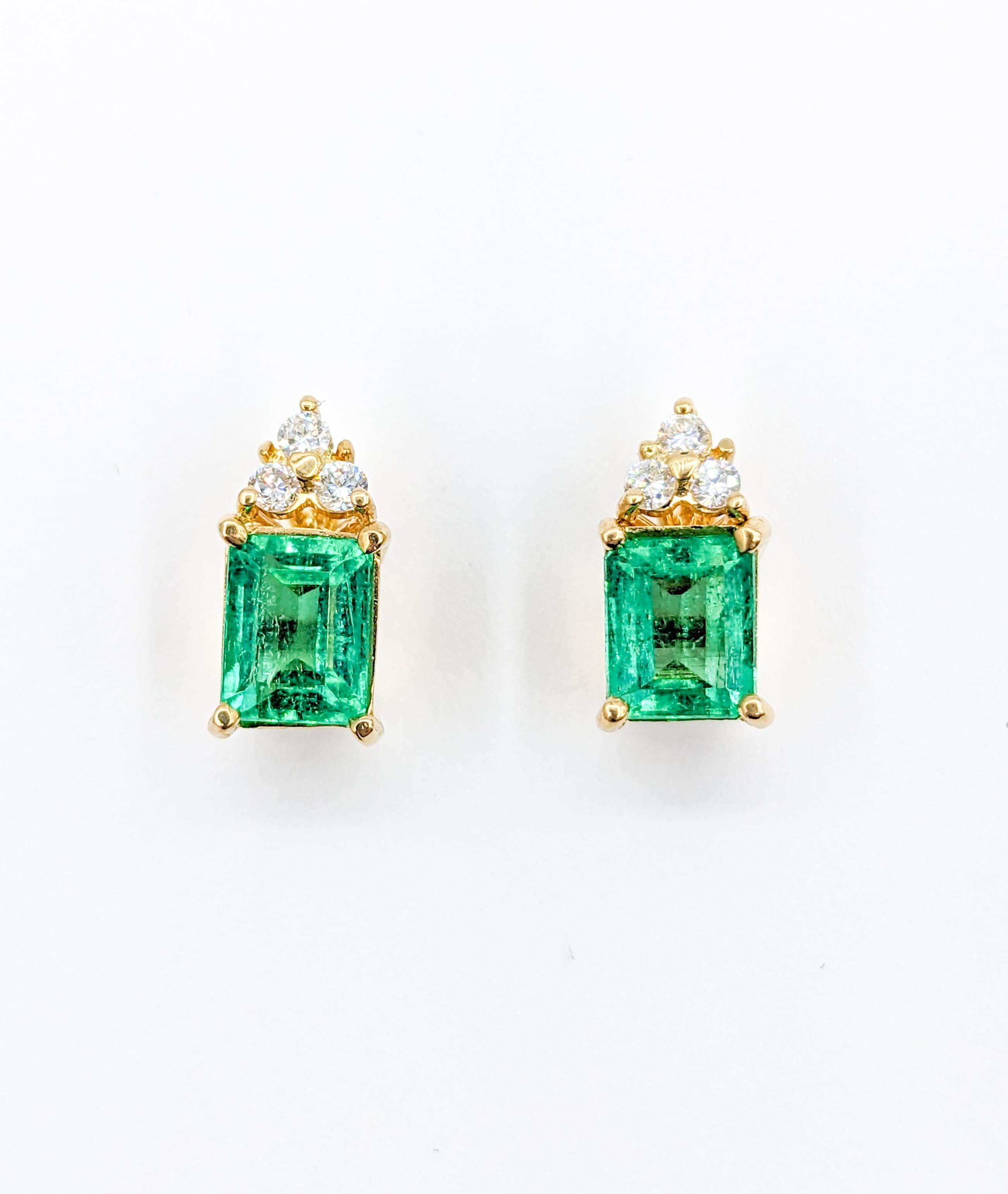 Stunning Colombian Emerald & Diamond Stud Earrings with GIA Report For Sale 2