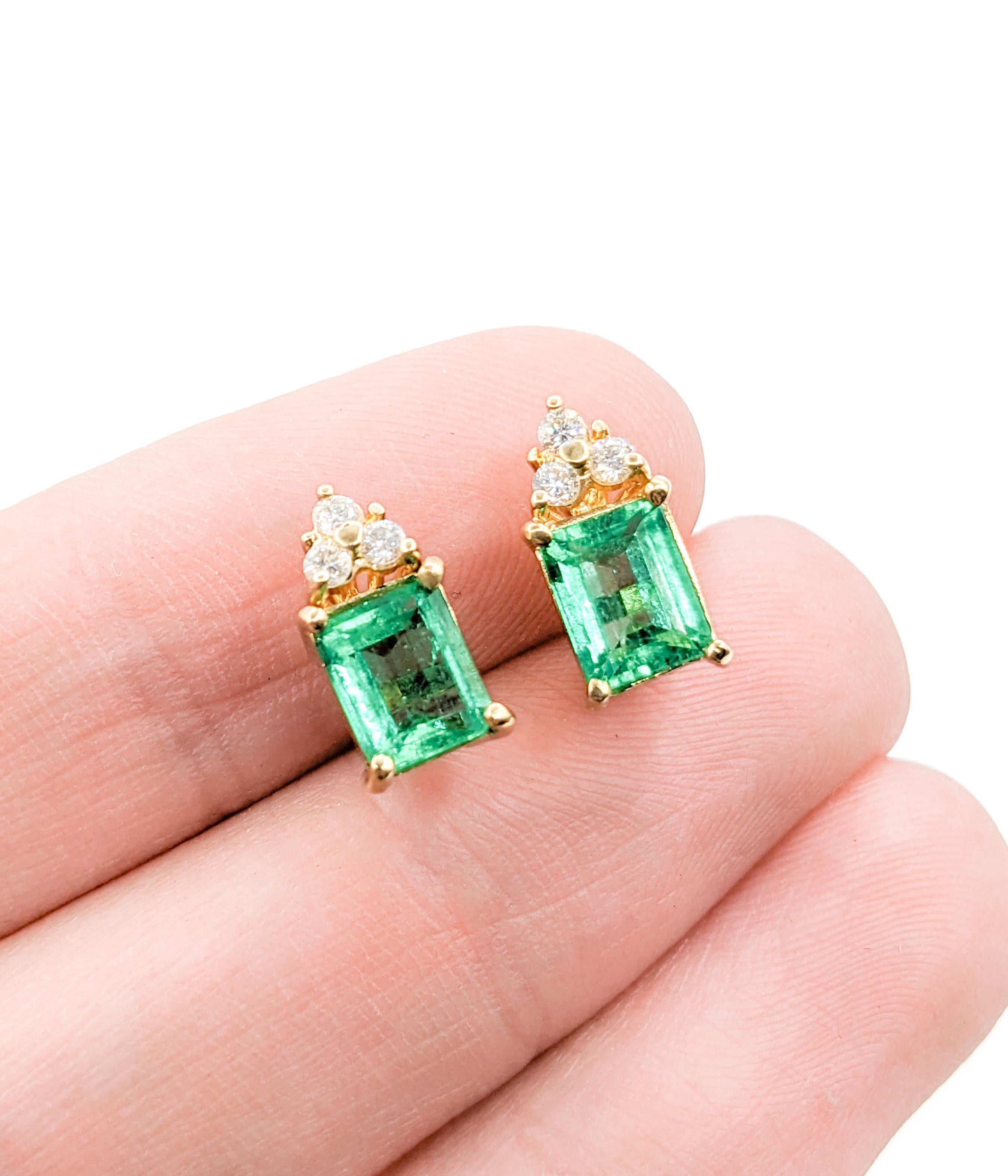 Stunning Colombian Emerald & Diamond Stud Earrings with GIA Report For Sale 3