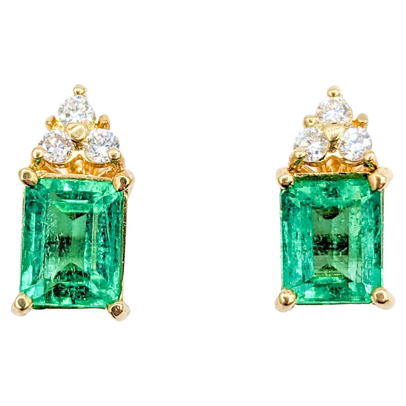 Stunning Colombian Emerald & Diamond Stud Earrings with GIA Report For Sale