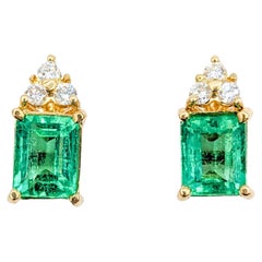 Stunning Colombian Emerald & Diamond Stud Earrings with GIA Report