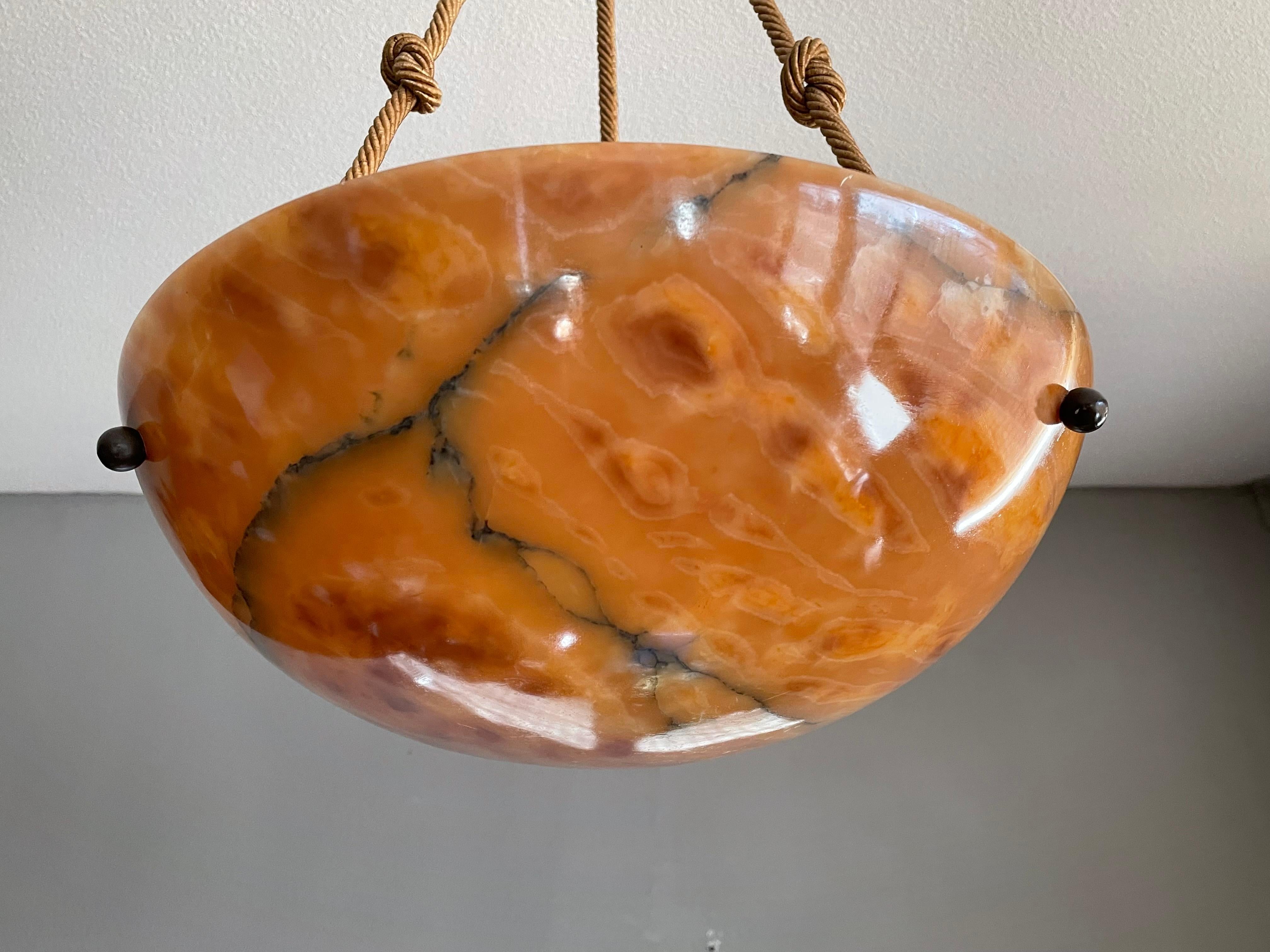 20th Century Stunning Color Art Deco Era Alabaster Pendant with Perfect Rope and Mint Canopy For Sale