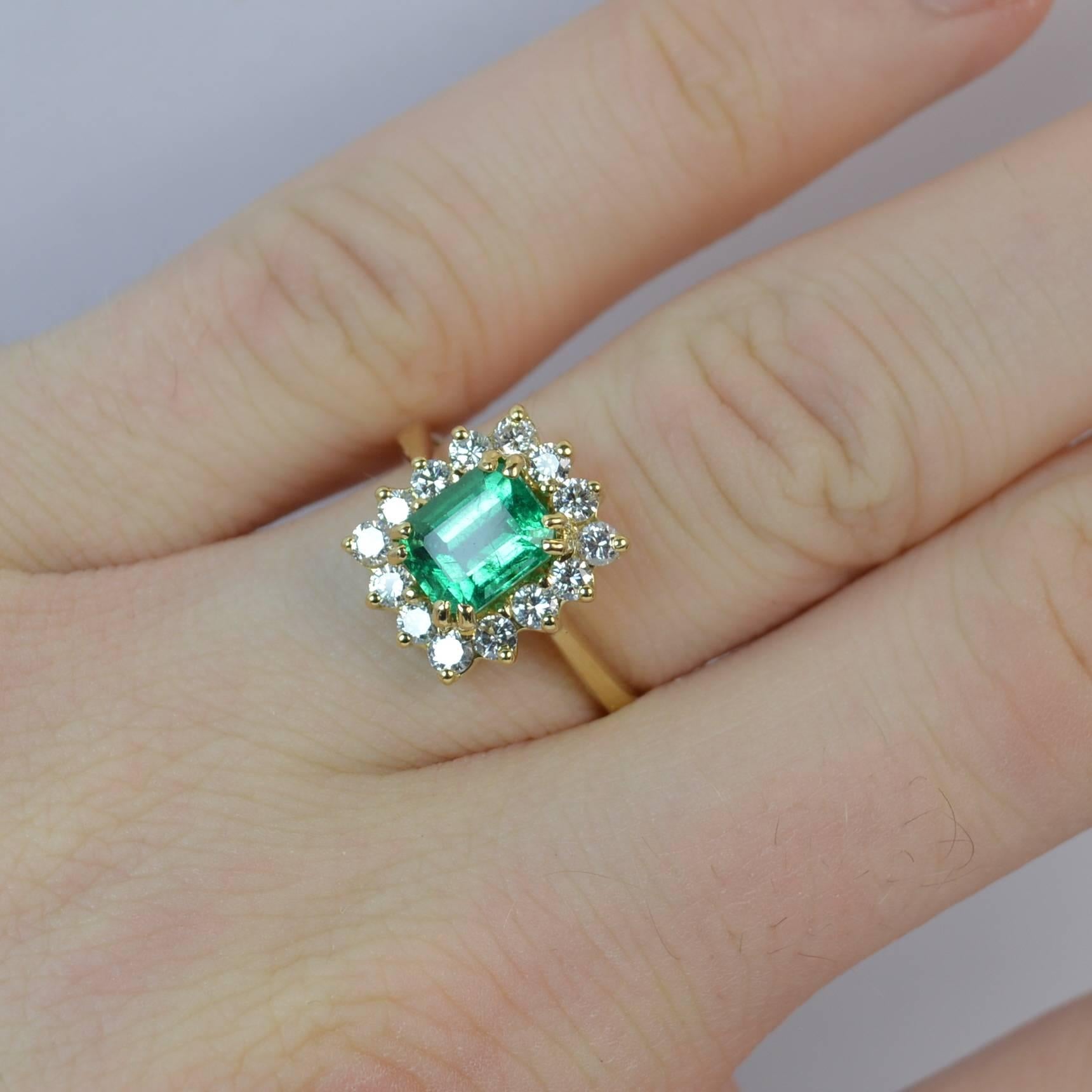 Emerald Cut Stunning Columbian Emerald and VS1 Diamond 18 Carat Gold Ring