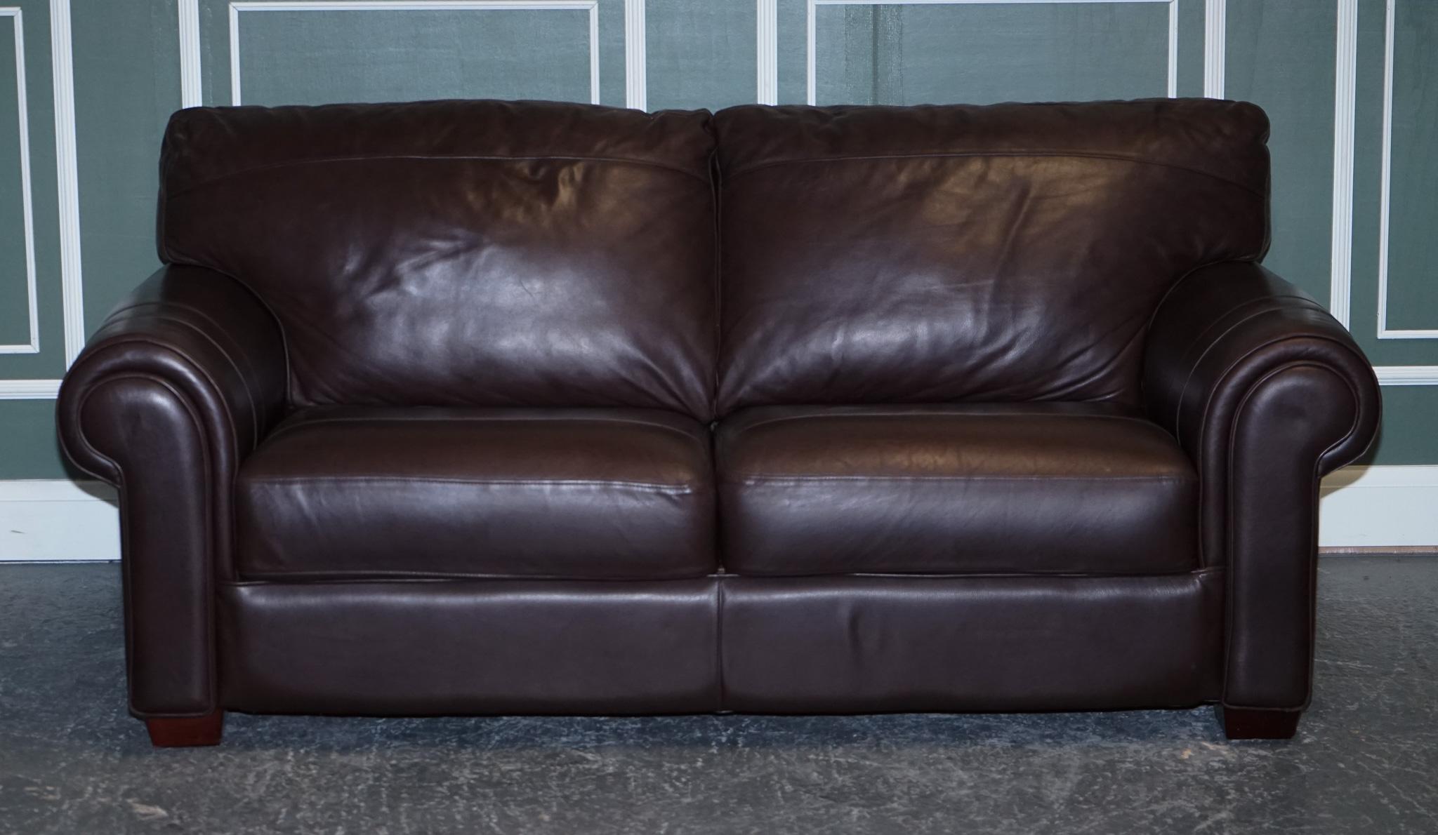 20th Century Stunning Comfortable Brown Leather Three to Four Seater Sofa For Sale