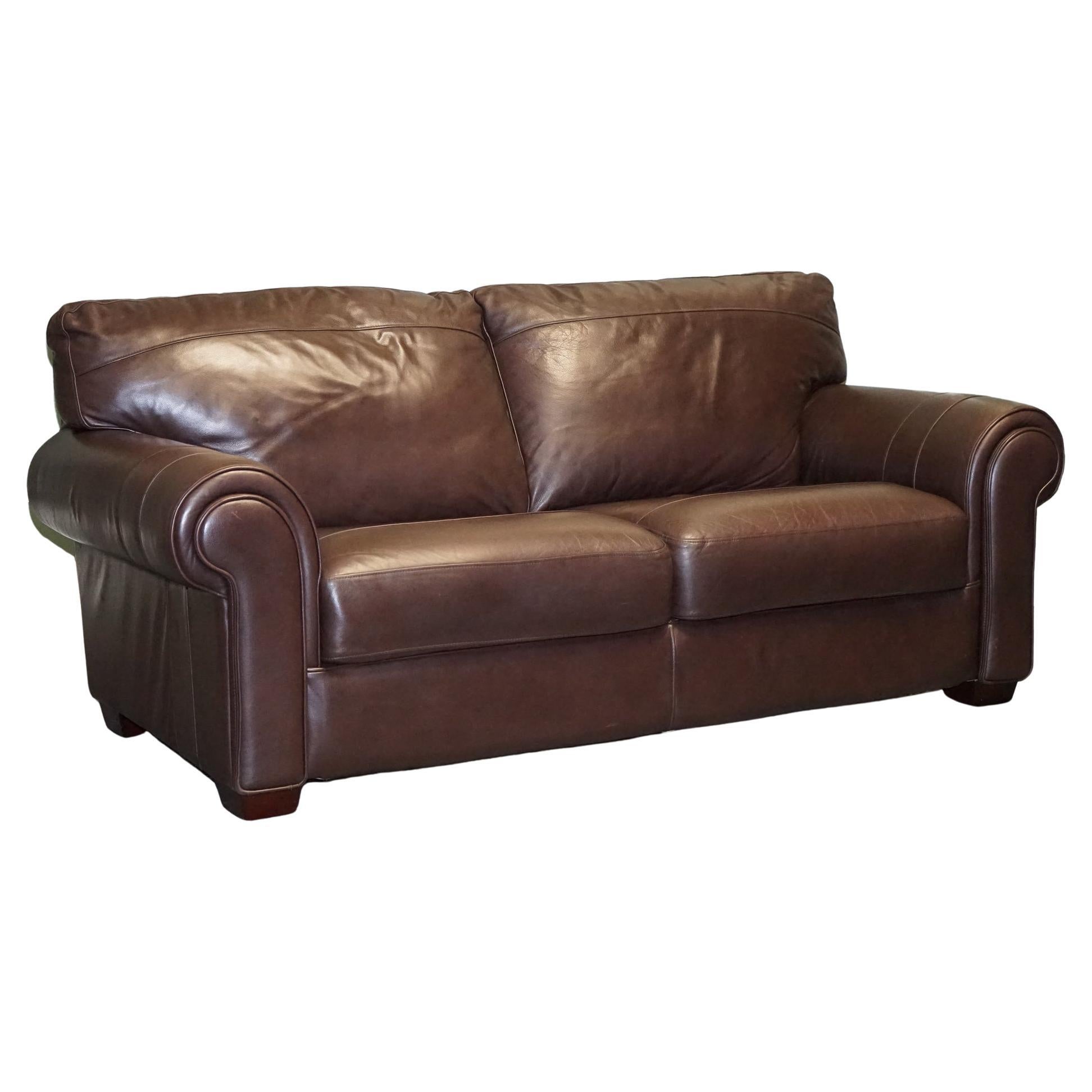 Stunning Comfortable Brown Leather Three to Four Seater Sofa