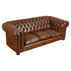 Atemberaubend Bequem Vintage Club Braunes Leder Chesterfield Dreisitzer Sofa