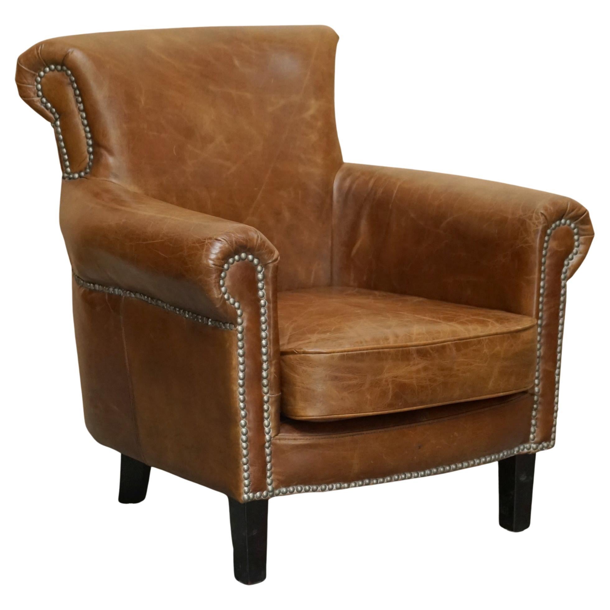 Gentleman's Club Cigar Brown Leather Vintage Armchair at 1stDibs