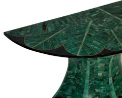 Stunning Console in Malachite and Brass with Palm Leaf Detail