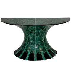 Stunning Console in Malachite and Brass with Palm Leaf Detail