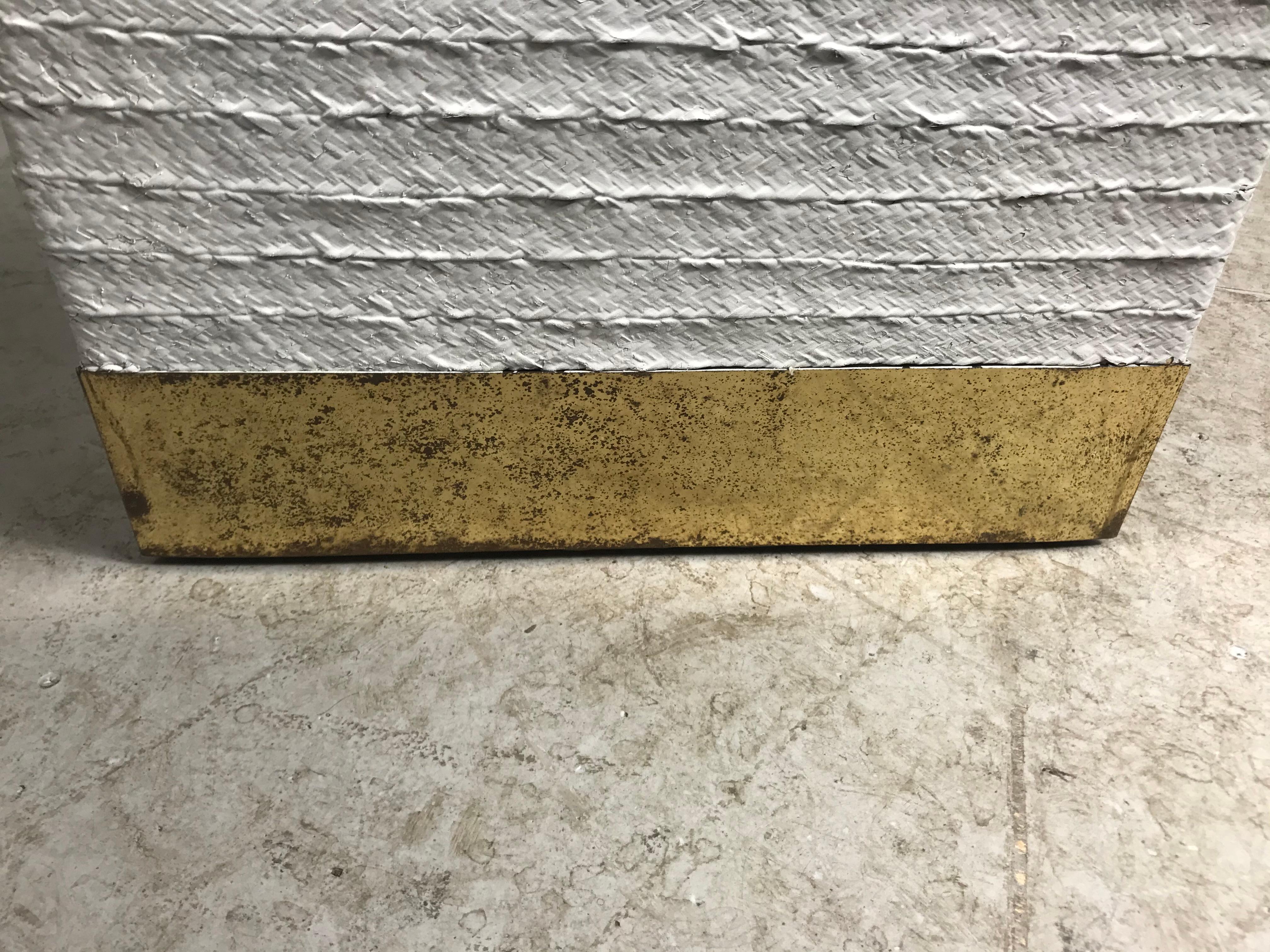 Stunning Console Table, Wrapped Painted Raffia and Brass by Karl Springer 1