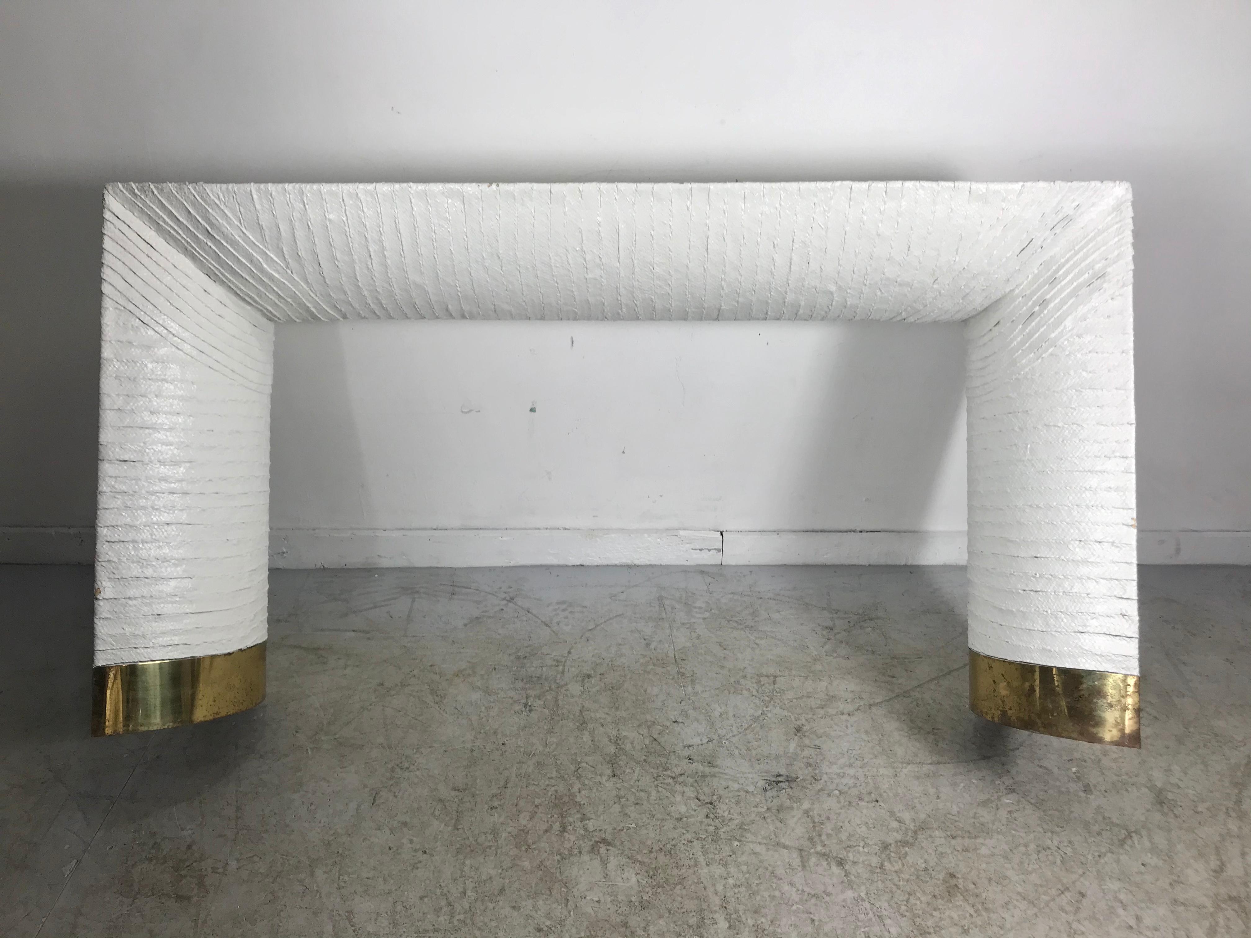 Stunning Console Table, Wrapped Painted Raffia and Brass by Karl Springer 2