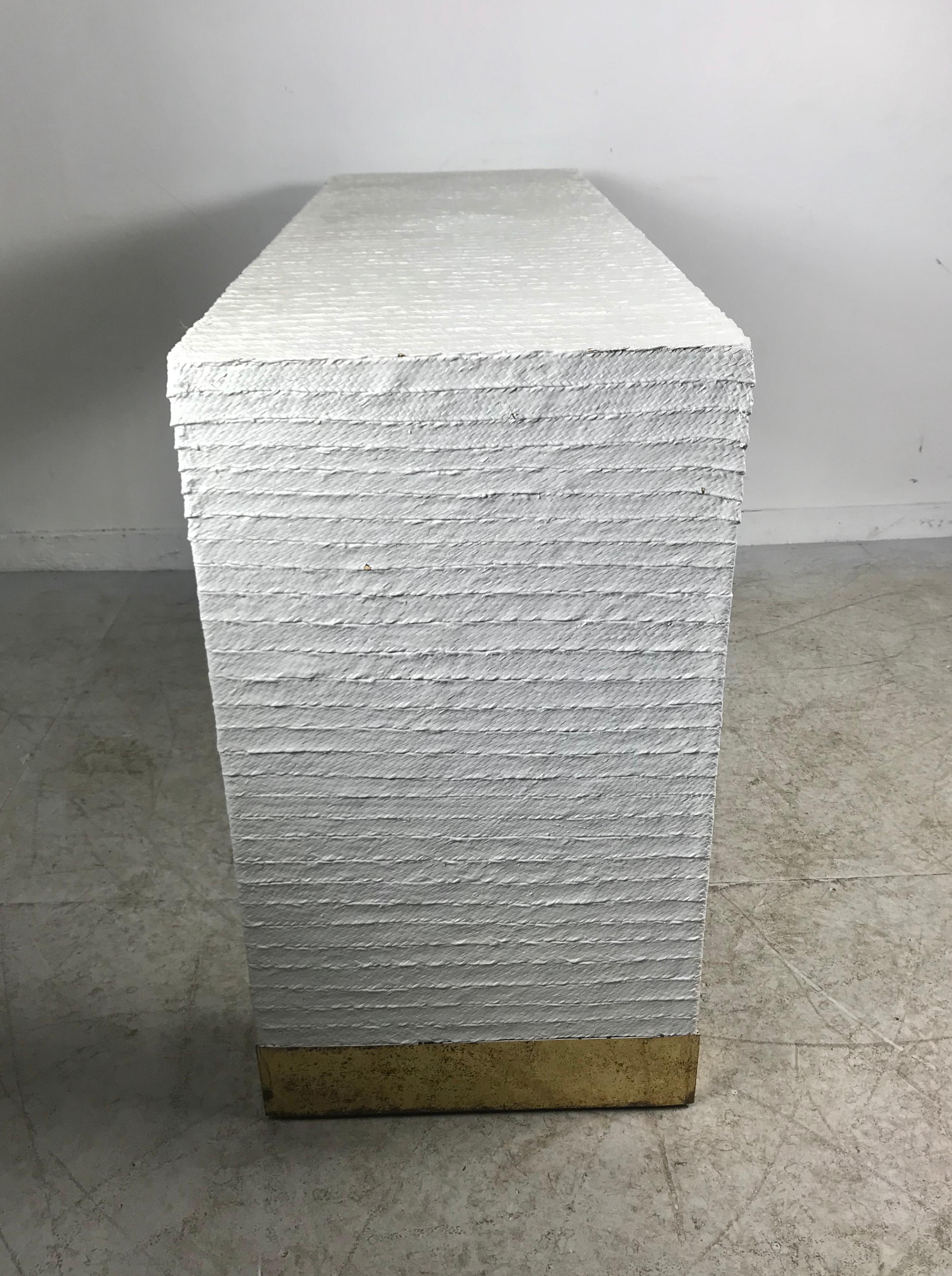 Stunning Console Table, Wrapped Painted Raffia and Brass by Karl Springer In Distressed Condition In Buffalo, NY