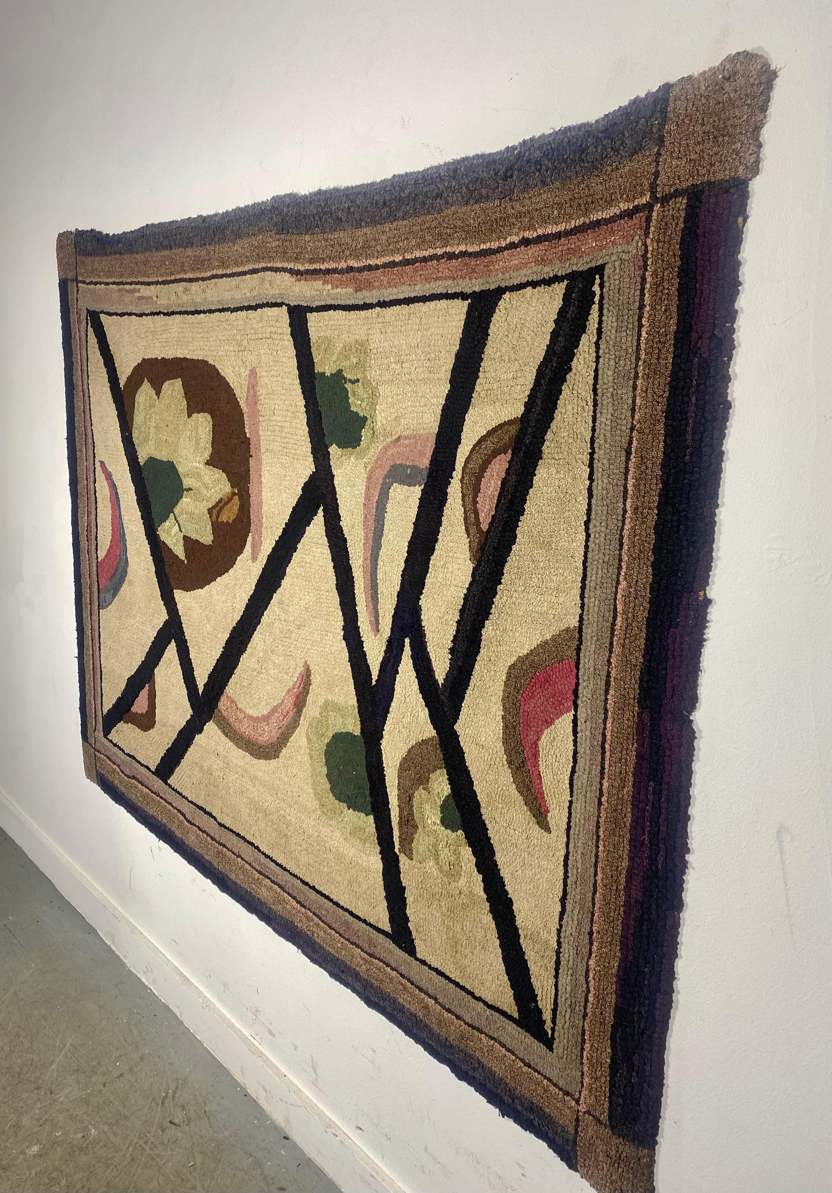 Unusual Constructivist  / Modernist / Art Deco Hook Rug...Wall Hanging. Amazing use of color ,texture and space .Nice original condition,